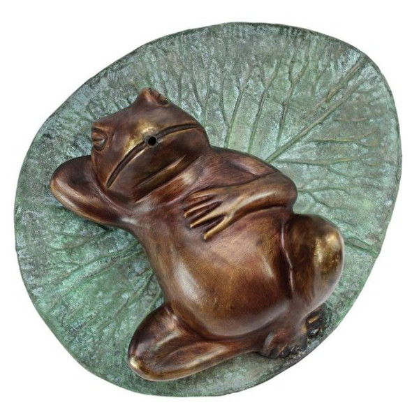 Spitting Frog on Lily Pad Bronze Garden Statue Spouting Piped Sculpture